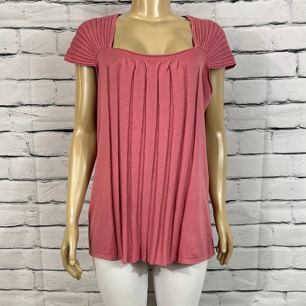 COPY - NWT Parkhurst Top Womens  Batik Blush Scoop Neck Pleated Cap Sleeve Rela…